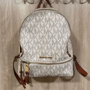 Michael Kors Monogram Cream and Tan Backpack